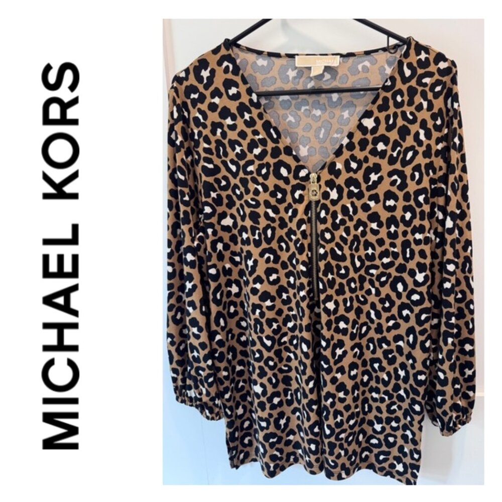 EUC Michael Kors Leopard Blouse L